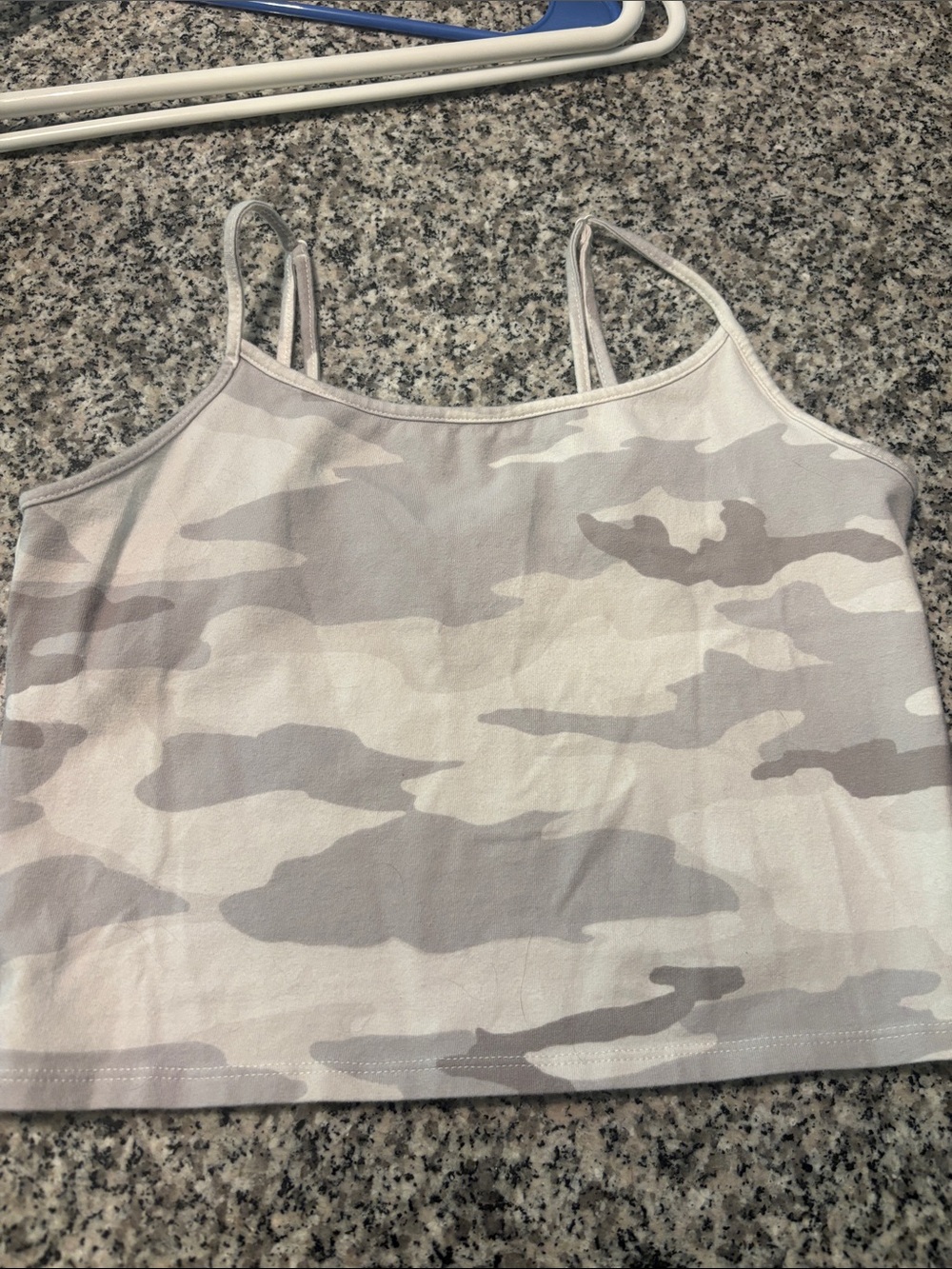 American Eagle Outfitters Light Gray Camo Spaghetti Strap Crop Tank
